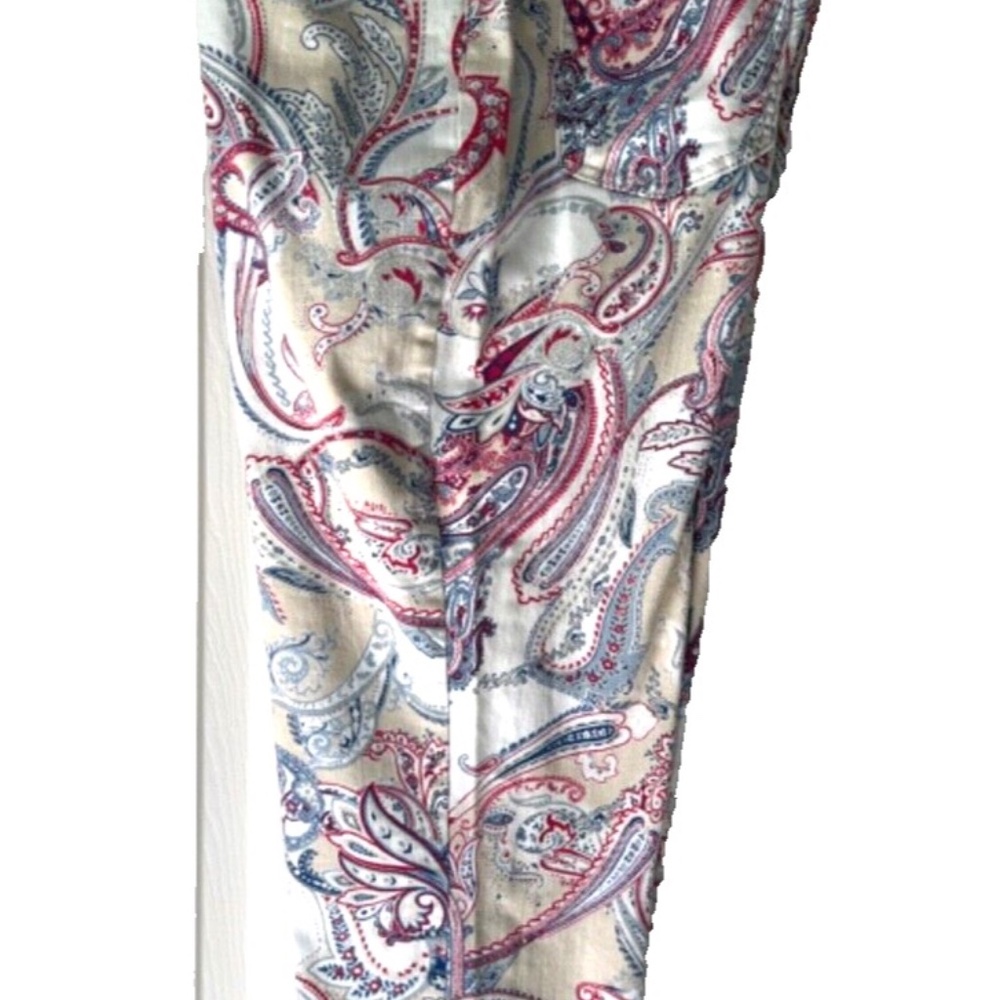 Chicos sz 2 Regular sz 12 Beige Blue Red Paisley So Slimming Girlfriend Crop - Picture 2 of 11